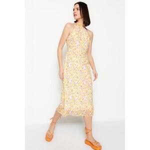 Trendyol Ecru Midi Lined Floral Patterned Woven Dress