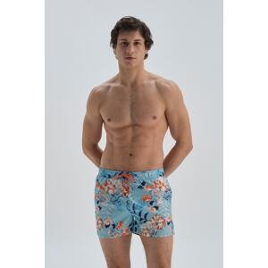 Dagi Turquoise Micro Floral Patterned Short Swim Shorts