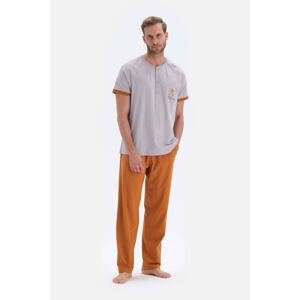 Dagi Gray Print Detailed Short Sleeve Pajama Set