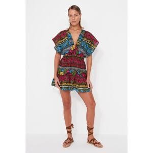 Trendyol Floral Patterned Mini Woven Backless 100% Cotton Beach Dress