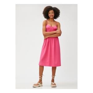 Koton Strapless Collar Plain Pink Midi Women's Dress