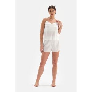 Dagi White Bride Pearl Strap Satin Shorts Pajamas Set