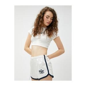 Koton Mini Shorts with Lace Waist and Embroidered Piping Detail
