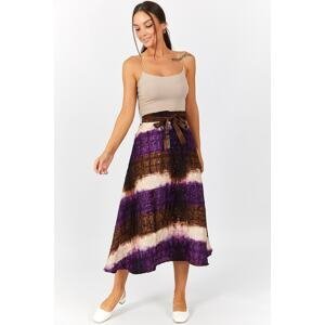 armonika Women's Purple Tie Dye Patterned Sequin Skirt with Tie Waist