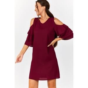 armonika Women's Purple Off-the-Shoulder V-Neck Dress With Ruffled Sleeves