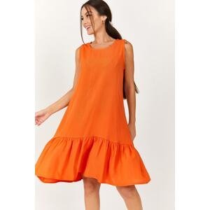 armonika Women's Orange Sleeveless Skirt with Ruffles Dress