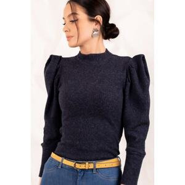 armonika Women's Navy Blue Watermelon Sleeve Knitwear Sweater