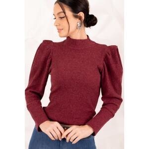 armonika Women's Claret Red Watermelon Sleeve Knitwear Sweater