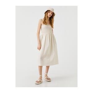 Koton Strapless Cotton Midi Dress, Square Collar Gippe