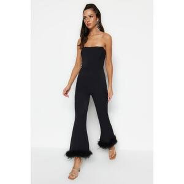 Trendyol Black Weave Underwire Detailed Fitted Overalls