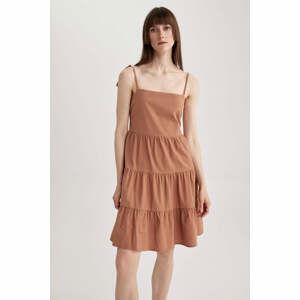 DEFACTO Square Collar Linen Look Sleeveless Mini Short Sleeve Woven Dress