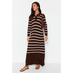 Trendyol Brown Polo Neck Striped Knitwear Dress