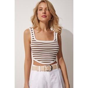 Happiness İstanbul Women's Brown Striped Crop Knitwear Blouse
