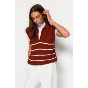 Trendyol Tile Zipper Striped Tricot Sweater