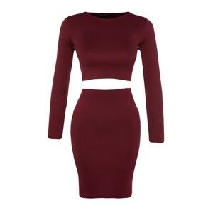 Trendyol Claret Red Super With Crop Skirt, Knitwear Top and Bottom Set