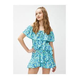 Koton Floral Jumpsuit Off Shoulder Ruffled Tie Detail