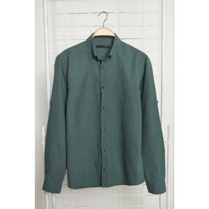 Trendyol Dark Green Men's Slim Fit Buttoned Collar 100% Cotton Shirt with Epaulettes.