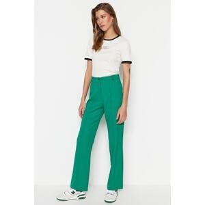 Trendyol Emerald Straight Straight High Waist Ribbed Stitched Woven Trousers