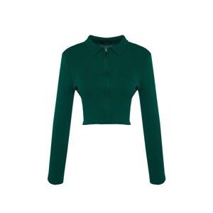 Trendyol Emerald Green Crop Zippered Knitwear Cardigan