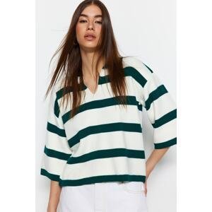 Trendyol Dark Green Basic Striped Knitwear Sweater