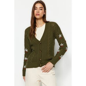 Trendyol Green Embroidered Braided Knitwear Cardigan