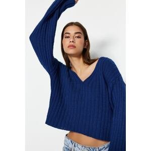 Trendyol Saks Wide Fit Crop Wool Basic Knitwear Sweater