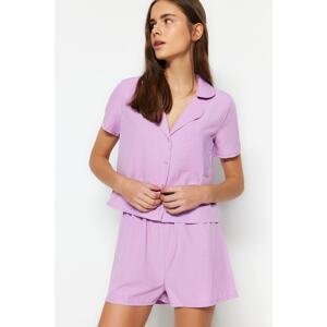 Trendyol Lilac Terrycotton Shirt-Shorts Woven Pajama Set