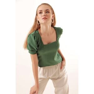 Bigdart 0409 Square Neck Knitted Blouse - Emerald