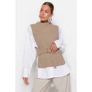 Trendyol Mink Belted Tricot Sweater