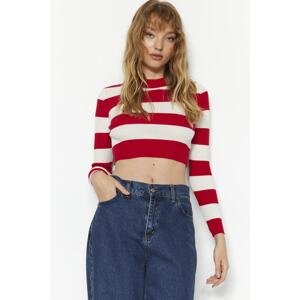 Trendyol Red Striped Crop Cotton Knitwear Sweater