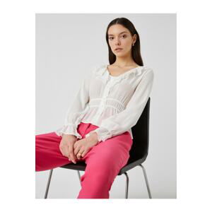 Koton V-Neck Ruffle Long Sleeve Blouse