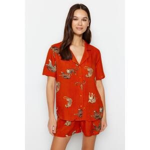 Trendyol Tile Animal Pattern Viscose Shirt-Shorts Weave Pajamas Set