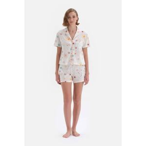 Dagi Off-White Square Patterned Cotton Shorts Pajama Set