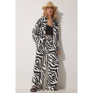 Happiness İstanbul Women's Black and White Patterned Viscose Shirt and Pants Suit