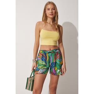 Happiness İstanbul Women's Tropical Green High Waist Summer Viscose Shorts
