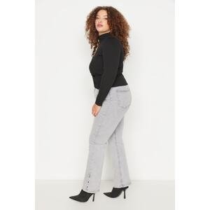 Trendyol Curve High Waist Gray Jeans with Sequins and Snap fasteners