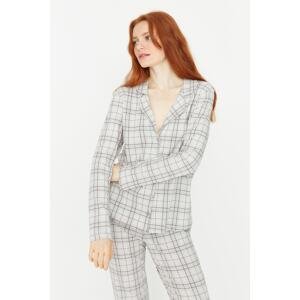 Trendyol Gray 100% Cotton Plaid Shirt-Pants Knitted Pajama Set