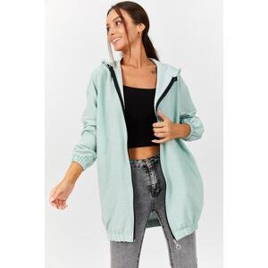 armonika Women's Mint Zippered Hoodie Trench