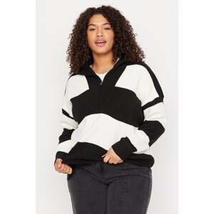 Trendyol Curve Black Striped Zipper Off Shoulder Knitwear Sweater