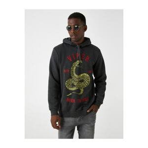 Koton Snake Print Hooded Sweatshirt with Rayon