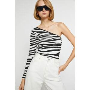 Koton One-Shoulder Zebra Patterned Knitwear Sweater