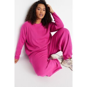 Trendyol Curve Fuchsia Ribbed Crew Neck Knitwear Sweater Sweater Pants Suit