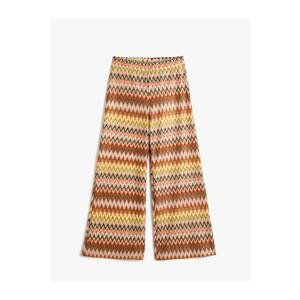 Koton Wide Leg Beach Trousers, Patterned Elastic Waist.