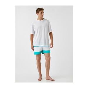 Koton Marine Shorts with Lace-Up Waist, Color Block with Pocket.