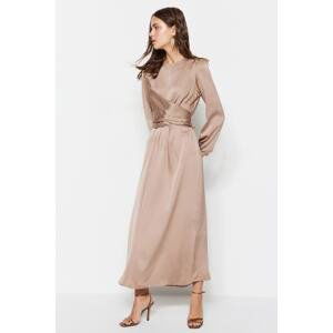 Trendyol Stone Cross Tie Detailed Satin Evening Dress