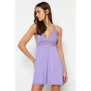 Trendyol Lilac Lace and Back Detailed Viscose Knitted Nightgown