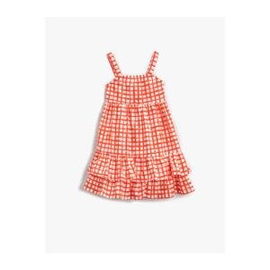 Koton Checkered Midi Strap Ruffle Cotton Dress