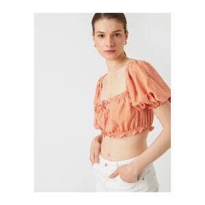 Koton Crop Blouse Square Neck Balloon Sleeves