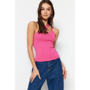 Trendyol Fuchsia Crop Knitwear Blouse with Window/Cut Out Detailed