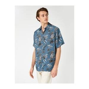 Koton Summer Shirt with Floral Short Sleeves, Classic Collar